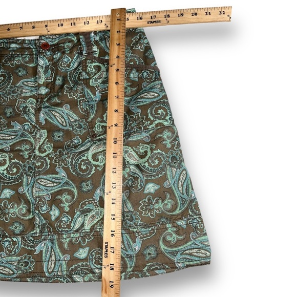 AVENTURA Paisley Print Organic Cotton Brown Teal Green Cargo Skirt 6 - Picture 7 of 8